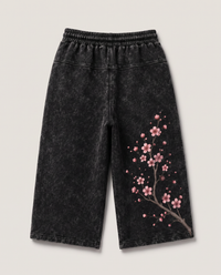 Iron Threads Cherry Blossom cutoff shorts, back, pink blossom branch