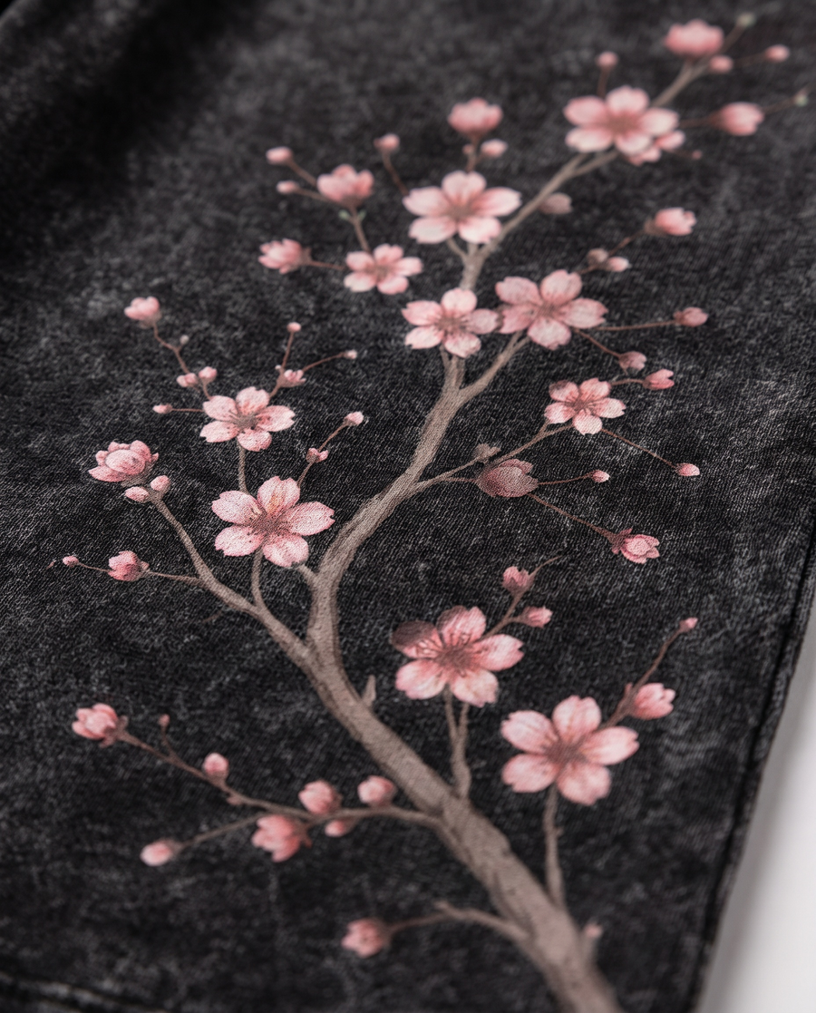 Close up of the pink cherry blossom print