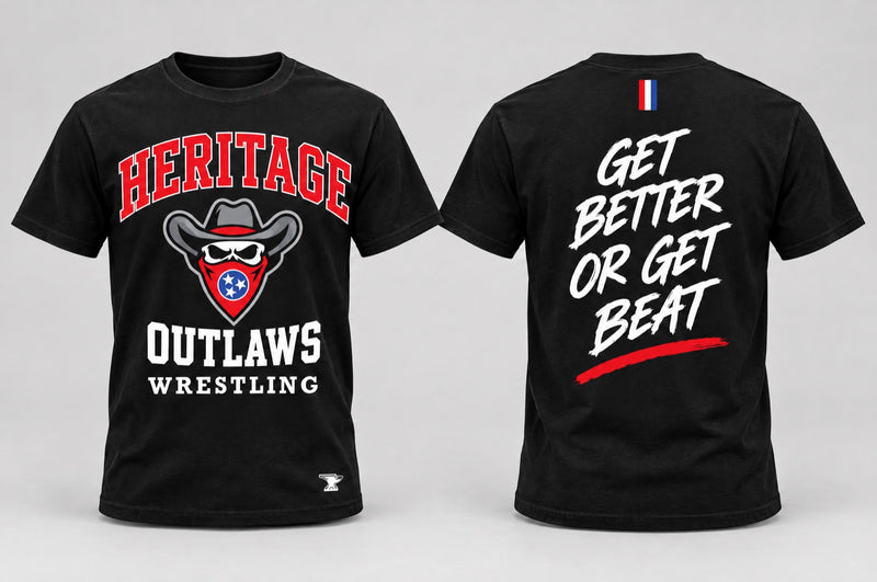 Heritage Outlaws black tee, front and back